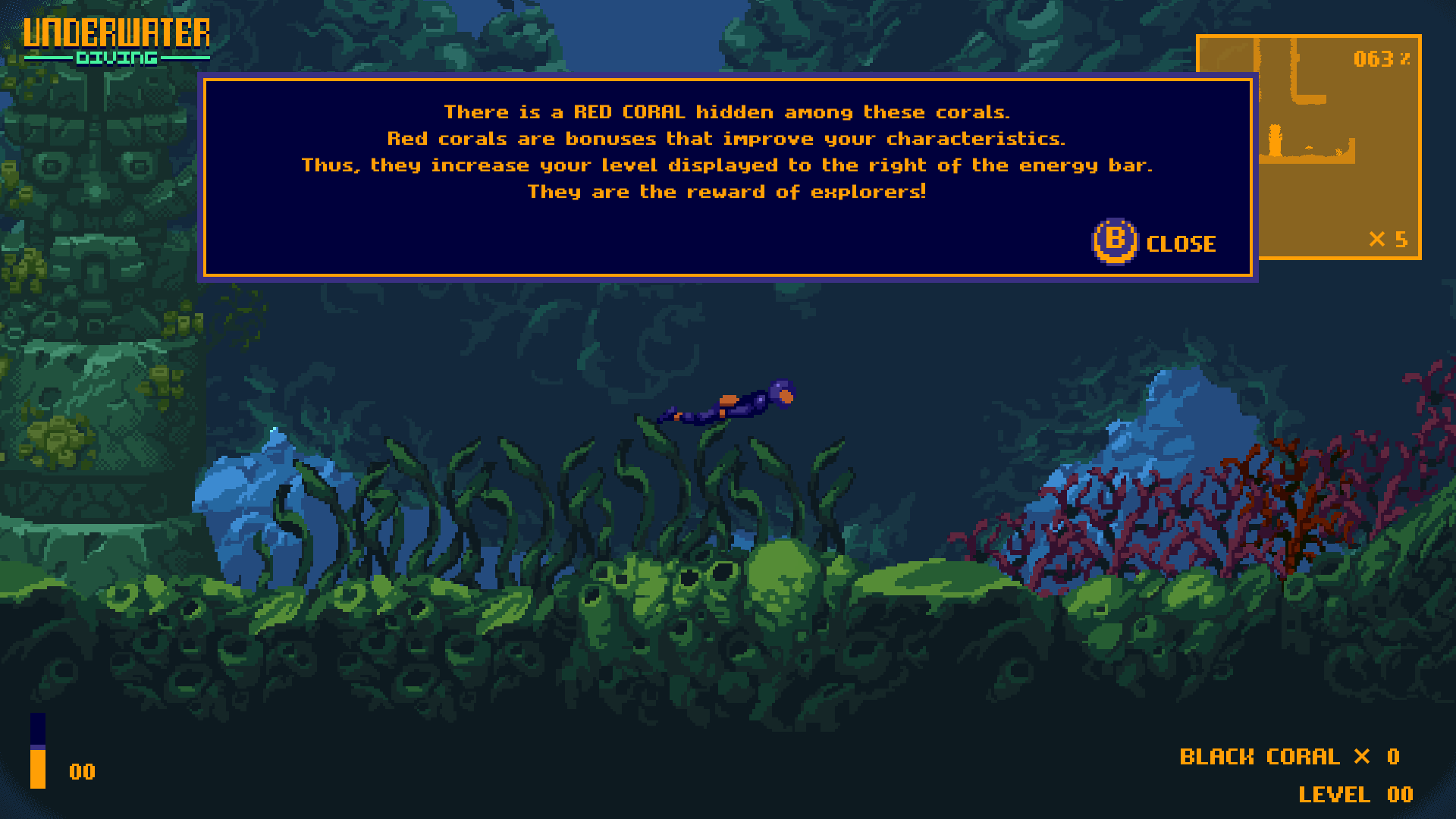 Red corals are bonuses that improve your diver's characteristics